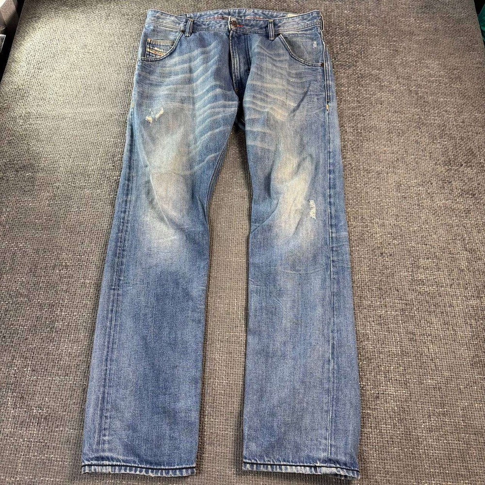 Diesel Krooley Regular Slim-Carrot Jeans Mens 34x32 Blue Distressed Wash 0806P